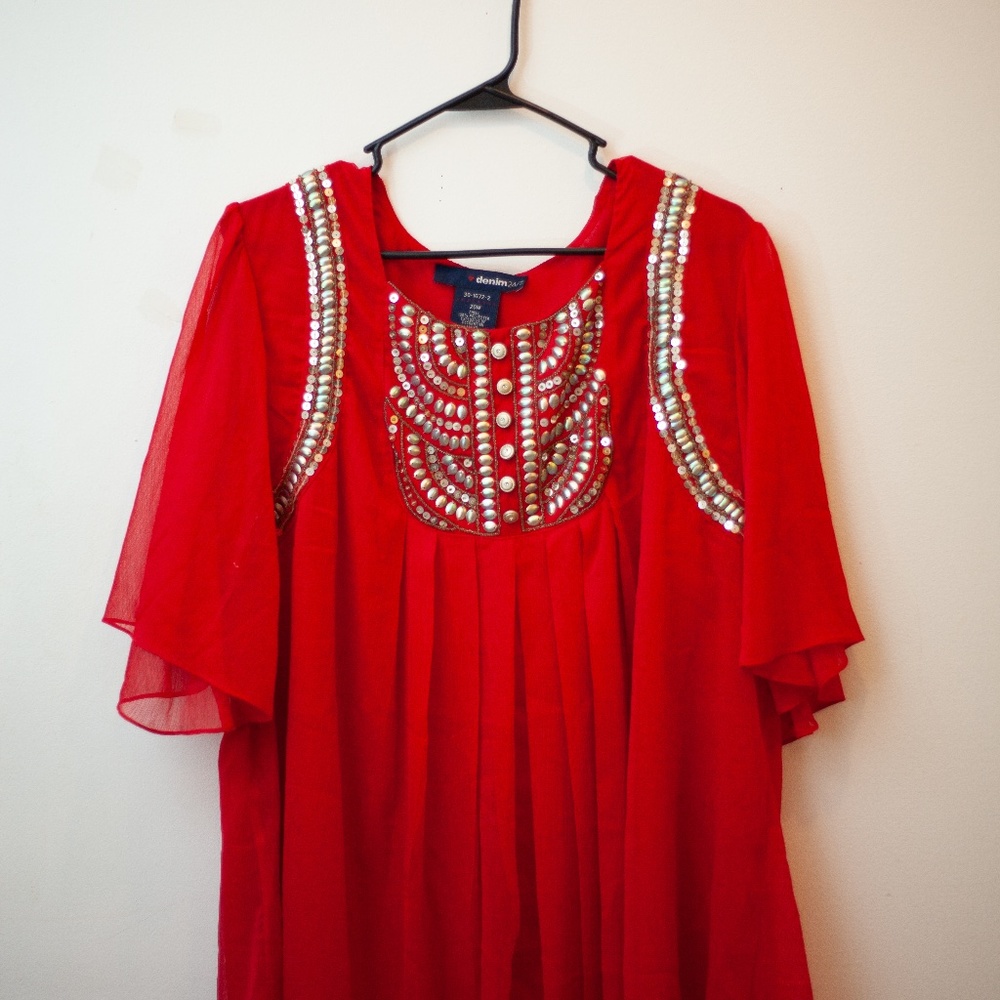 COPY - Red blouse with gold embellishments size 20w